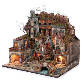 Borgo antico con cascata e mulino per presepe 70x80x60 cm stile napoletano 700