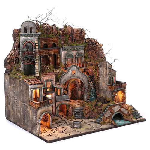 Stare miasteczko z wodospadem i młynem do szopki, 70,5x80,5x60 cm 3