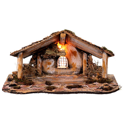 Illuminated stable with window for Neapolitan Nativity Scene 25x50x30 cm 2