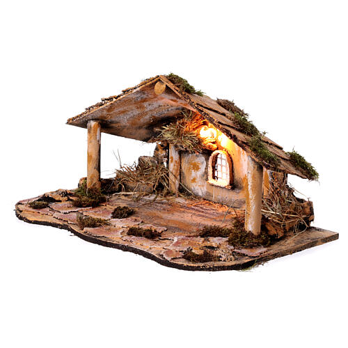 Illuminated stable with window for Neapolitan Nativity Scene 25x50x30 cm 4