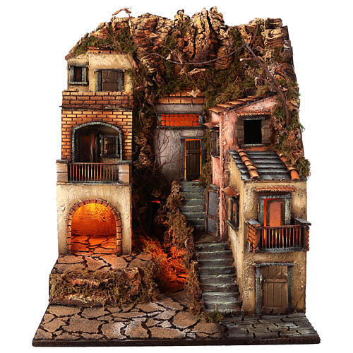 Osada z balkonami i światłem do szopki 65x50x50 cm w stylu neapolitańskim '700 1