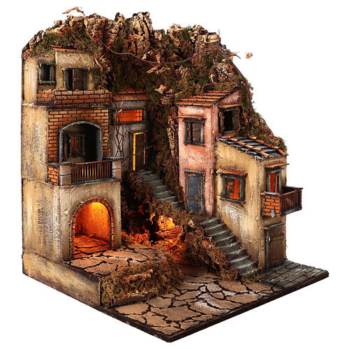 Osada z balkonami i światłem do szopki 65x50x50 cm w stylu neapolitańskim '700 3