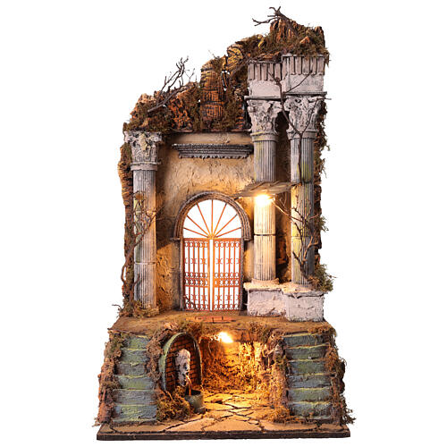 Ambientazione presepe napoletano ingresso palazzo con fontana 70x40x40 cm 1