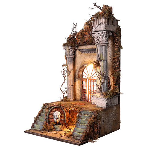 Ambientazione presepe napoletano ingresso palazzo con fontana 70x40x40 cm 4