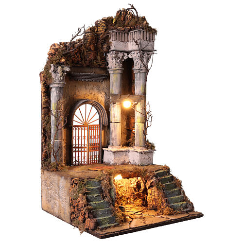 Nativity Scene setting palace entrance with fountain Neapolitan style 70x40x40 cm 3