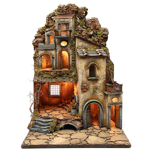 Kamienica z fontanną i oświetleniem do szopki, 72,5x50,2x50,5 cm, styl neapolitański '700 1