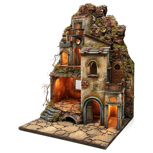 Kamienica z fontanną i oświetleniem do szopki, 72,5x50,2x50,5 cm, styl neapolitański '700 2