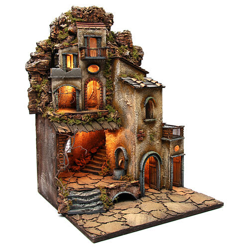 Kamienica z fontanną i oświetleniem do szopki, 72,5x50,2x50,5 cm, styl neapolitański '700 3