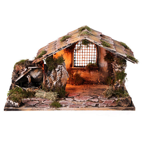 Hütte mit Brunnen und Licht 25x45x30cm neapolitanische Krippe 2