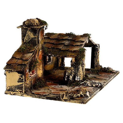 Illuminated stable with fire effect oven for Neapolitan Nativity Scene 25x50.7x27 cm 3