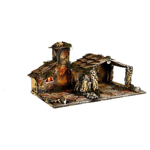 Illuminated stable with fire effect oven for Neapolitan Nativity Scene 25x50.7x27 cm 4