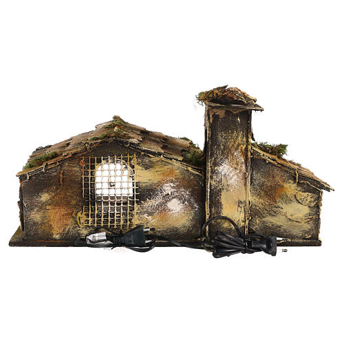 Illuminated stable with fire effect oven for Neapolitan Nativity Scene 25x50.7x27 cm 5