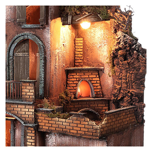 Casolare con forno e terrazze per presepe 80x50x50 cm stile napoletano del 700 3