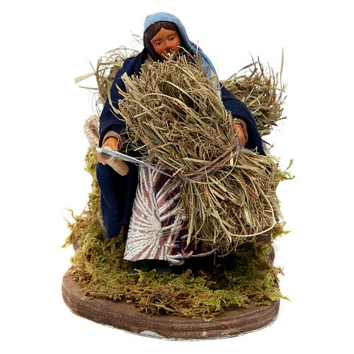 Moving woman with sickle and hay Neapolitan Nativity Scene 12 cm 1