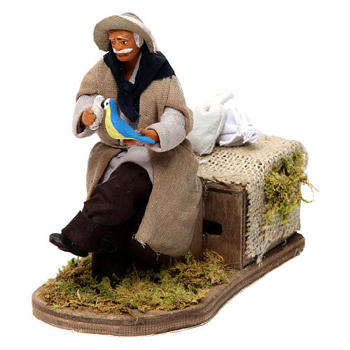 Moving sitting man with parrot Neapolitan Nativity Scene 12 cm 2