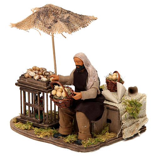 Ruchomy mężczyzna z koszem jajek i kurą, szopka z Neapolu, 12 cm 2