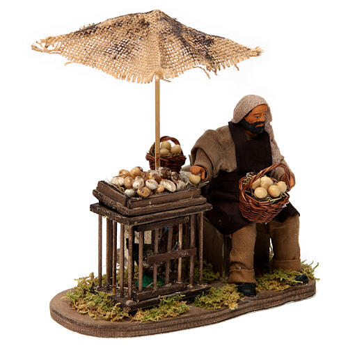 Ruchomy mężczyzna z koszem jajek i kurą, szopka z Neapolu, 12 cm 3