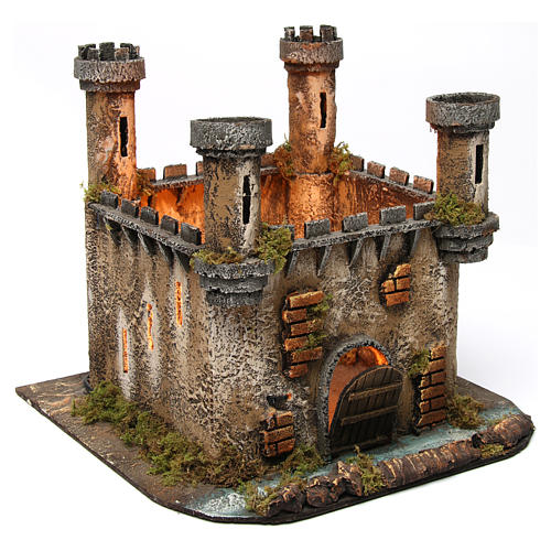 Castle 4 towers with lights for Neapolitan Nativity Scene 25x30x30 cm 3