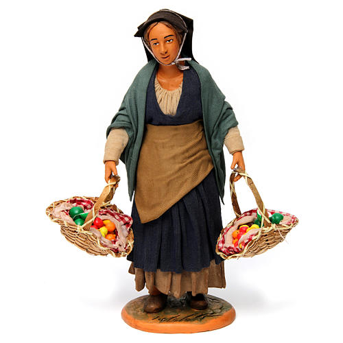 Mulher com cestas de fruta para presépio napolitano com peças de 30 cm de altura média 1