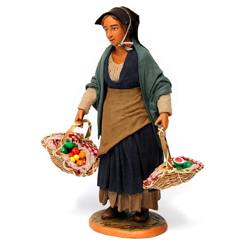 Mulher com cestas de fruta para presépio napolitano com peças de 30 cm de altura média 2