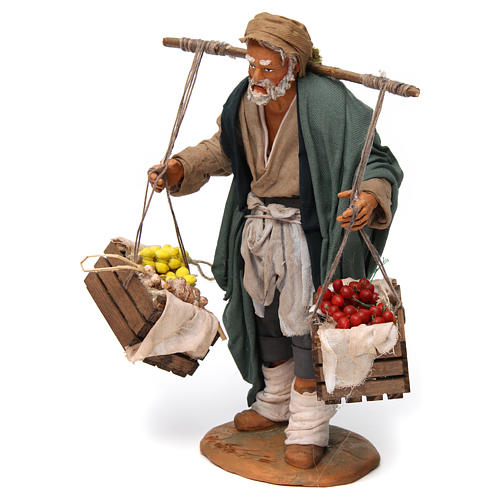 Homem com duas cestas de frutas e verduras para presépio napolitano com peças de 30 cm de altura média 2