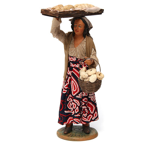Mulher com cesta de pão para presépio napolitano com peças de 30 cm de altura média 1