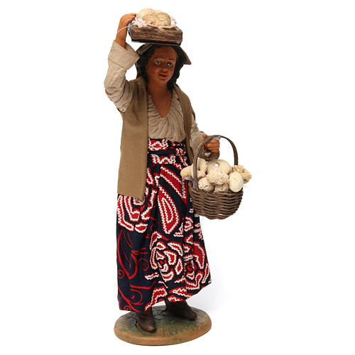 Mulher com cesta de pão para presépio napolitano com peças de 30 cm de altura média 3
