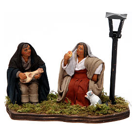 Couple sitting under a lamppost for Neapolitan Nativity Scene 10 cm