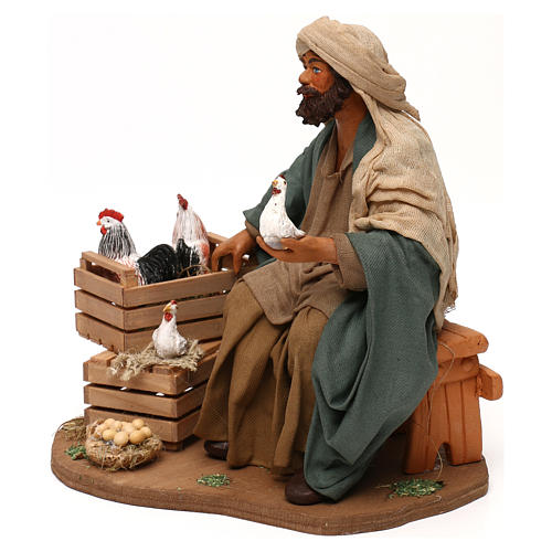 Sitting man with henhouse 24 cm for Neapolitan Nativity Scene 3