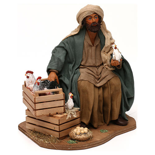 Sitting man with hens for 24 cm Nativity Scene 4