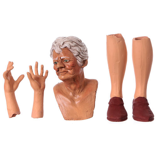 Körperteile-Set aus Terrakotta, ältere Frau, für 35 cm Krippe 1
