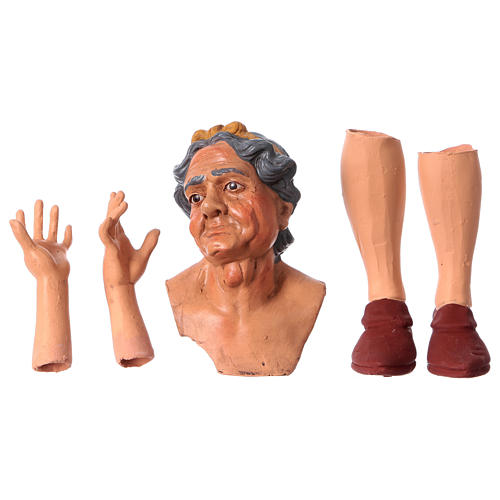 Cabeça mãos pés Mulher idosa olhos de vidro para presépio com figuras de 35 cm altura média 1