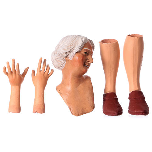 Körperteile-Set aus Terrakotta, Frau mit weißem Haar, für 35 cm Krippe 1