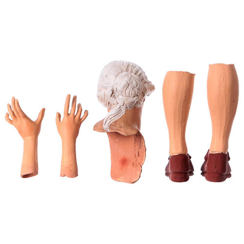 Mãos cabeça pés terracota Mulher cabelo branco para presépio com figuras altura média 35 cm 6