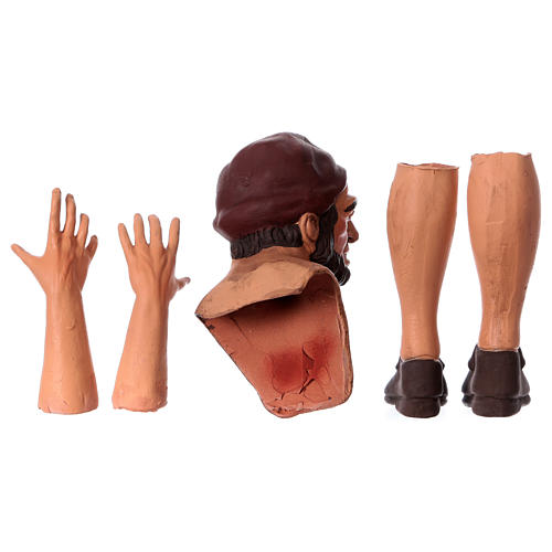 Cabeça mãos pés Homem com barrete para presépio com figuras altura média 35 cm 6