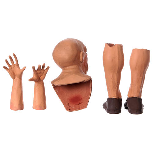 Körperteile-Set aus Terrakotta, kahlköpfiger Hirte, für 35 cm Krippe 6