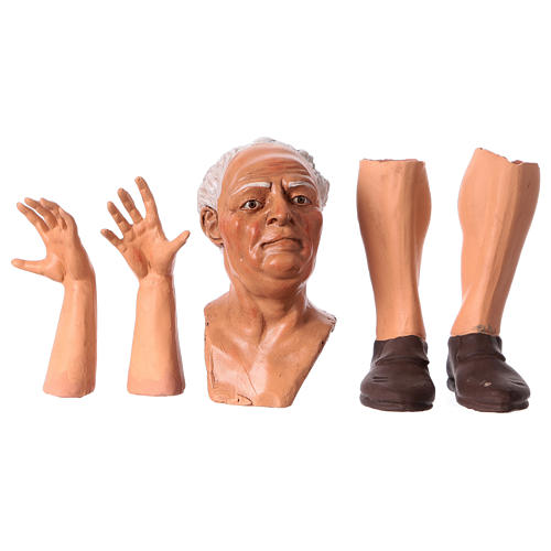 Körperteile-Set aus Terrakotta, Mann mit weißem Haar, für 35 cm Krippe 1