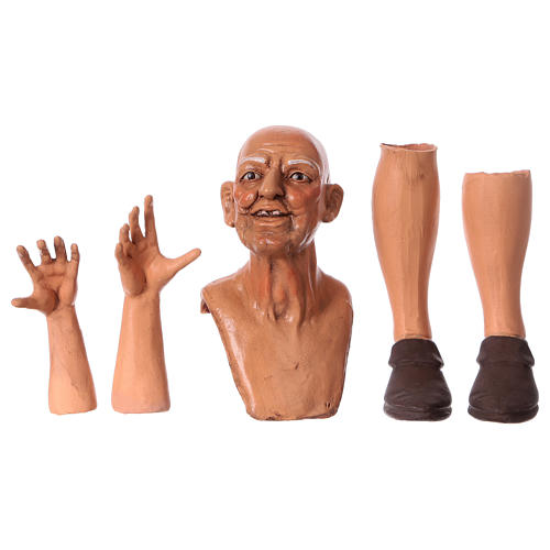 Körperteile-Set aus Terrakotta, älterer Mann, für 35 cm Krippe 1