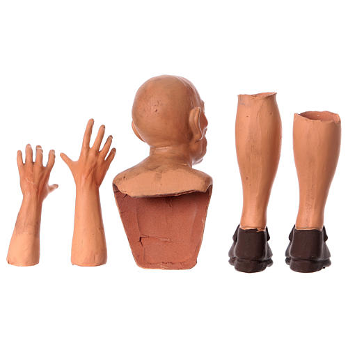 Conjunto cabeça mãos pés Pastor sem dente para presépio com figuras de 35 cm altura média 6