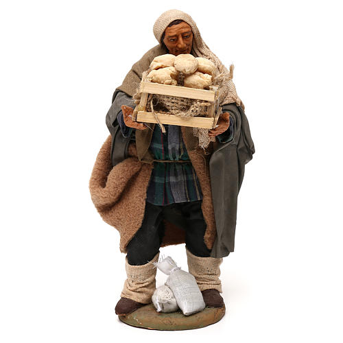 STOCK Pastore con pane vestito terracotta misura 18 cm presepe napoletano 1