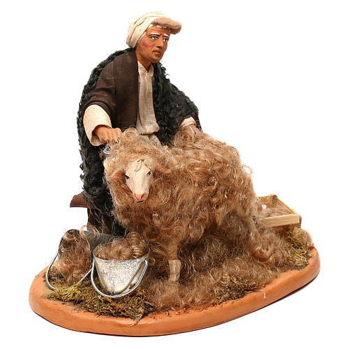 STOCK Man grooming sheep, Neapolitan Nativity scene 14 cm 4