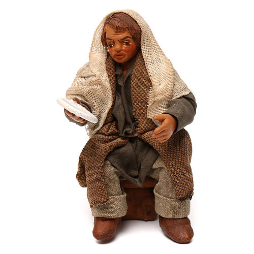 STOCK Uomo seduto con piatto vestito terracotta 10 cm presepe napoletano 1