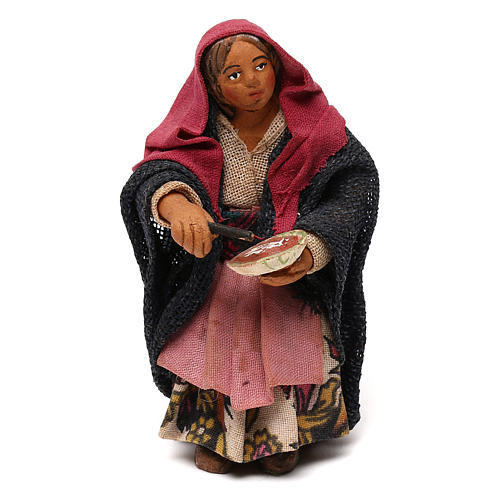 STOCK Donna seduta vestita con pizza in terracotta cm 10 presepe napoletano 1