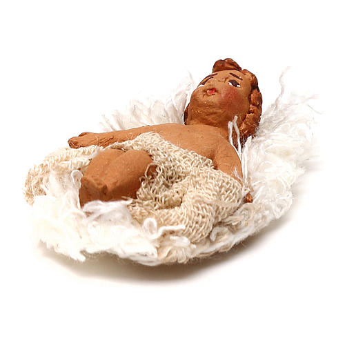 STOCK Enfant Jésus dans son berceau terre cuite 7 cm crèche Naples 2