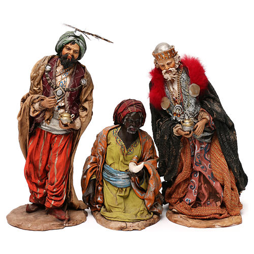 STOCK Three Kings dressed extra in terracotta, 35 cm Neapolitan nativity 1