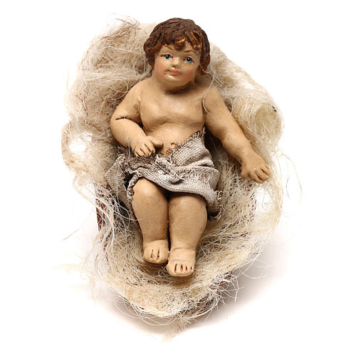 STOCK Baby Jesus in manger in terracotta, 12 cm Neapolitan nativity 1