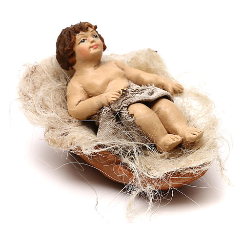 STOCK Baby Jesus in manger in terracotta, 12 cm Neapolitan nativity 2