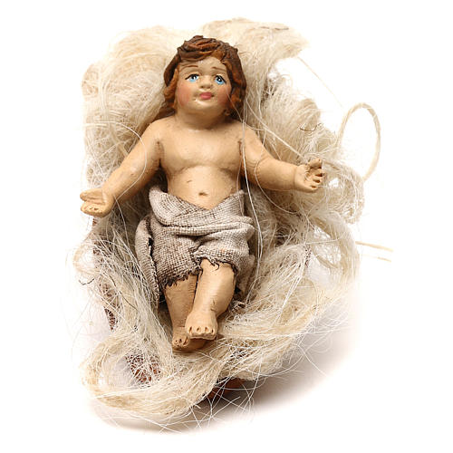 STOCK Baby Jesus in manger in terracotta, 12 cm Neapolitan nativity 4