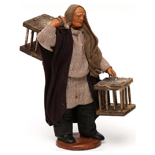 Mężczyzna z dwiema drewnianymi klatkami, figurka do szopki neapolitańskiej, 12 cm 3
