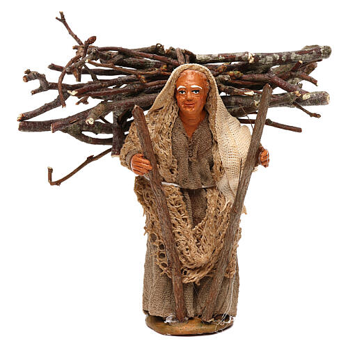 Alte Frau mit Zweigen auf Schulter 10cm neapolitanische Krippe 1